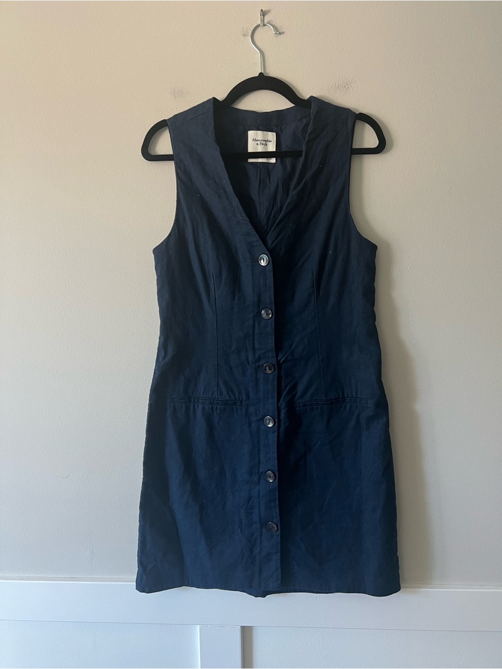 Abercrombie & Fitch Navy Linen Blend Button Front Mini Dress Size M Tall